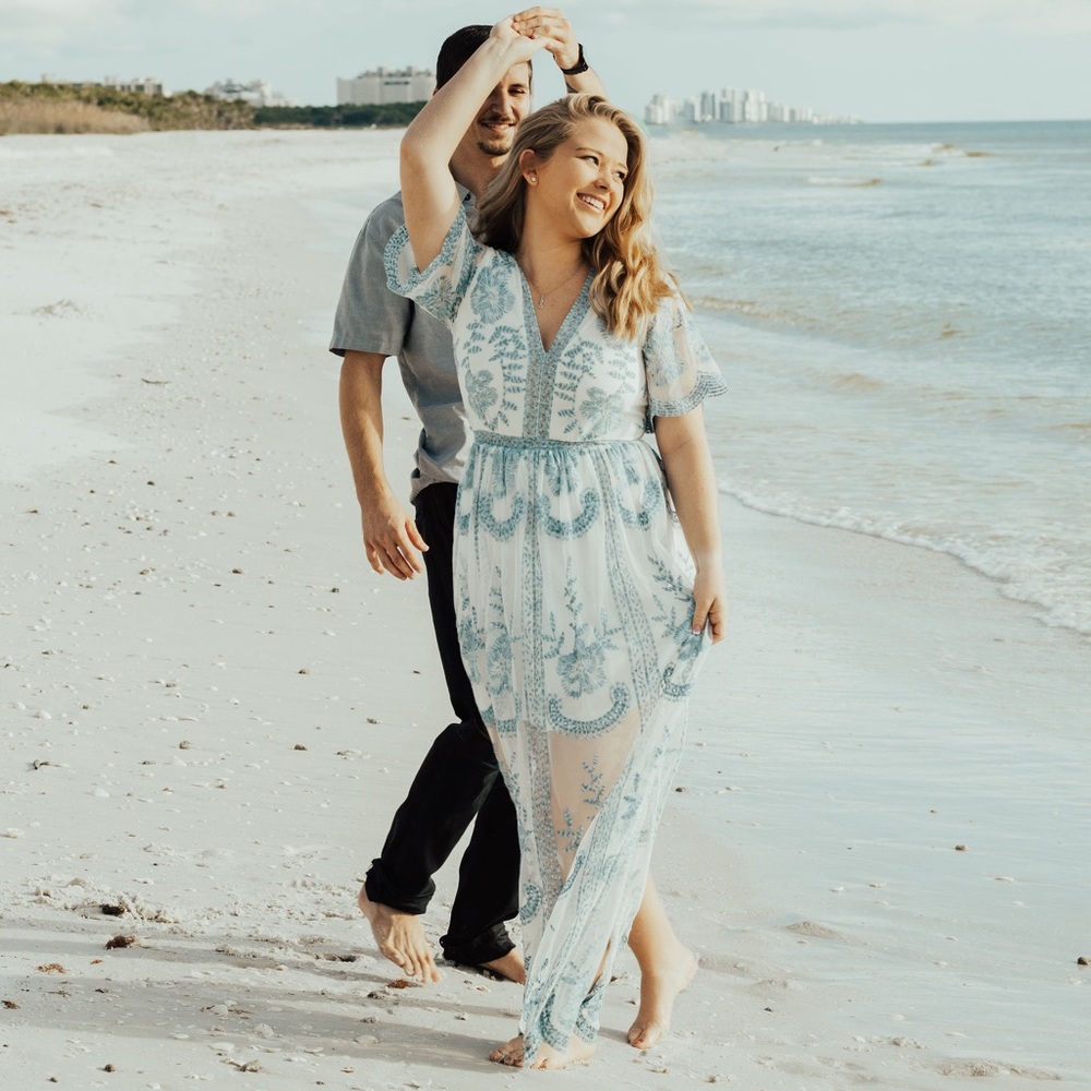 Altar’d State Marionette blue white lace embroidered maxi dress